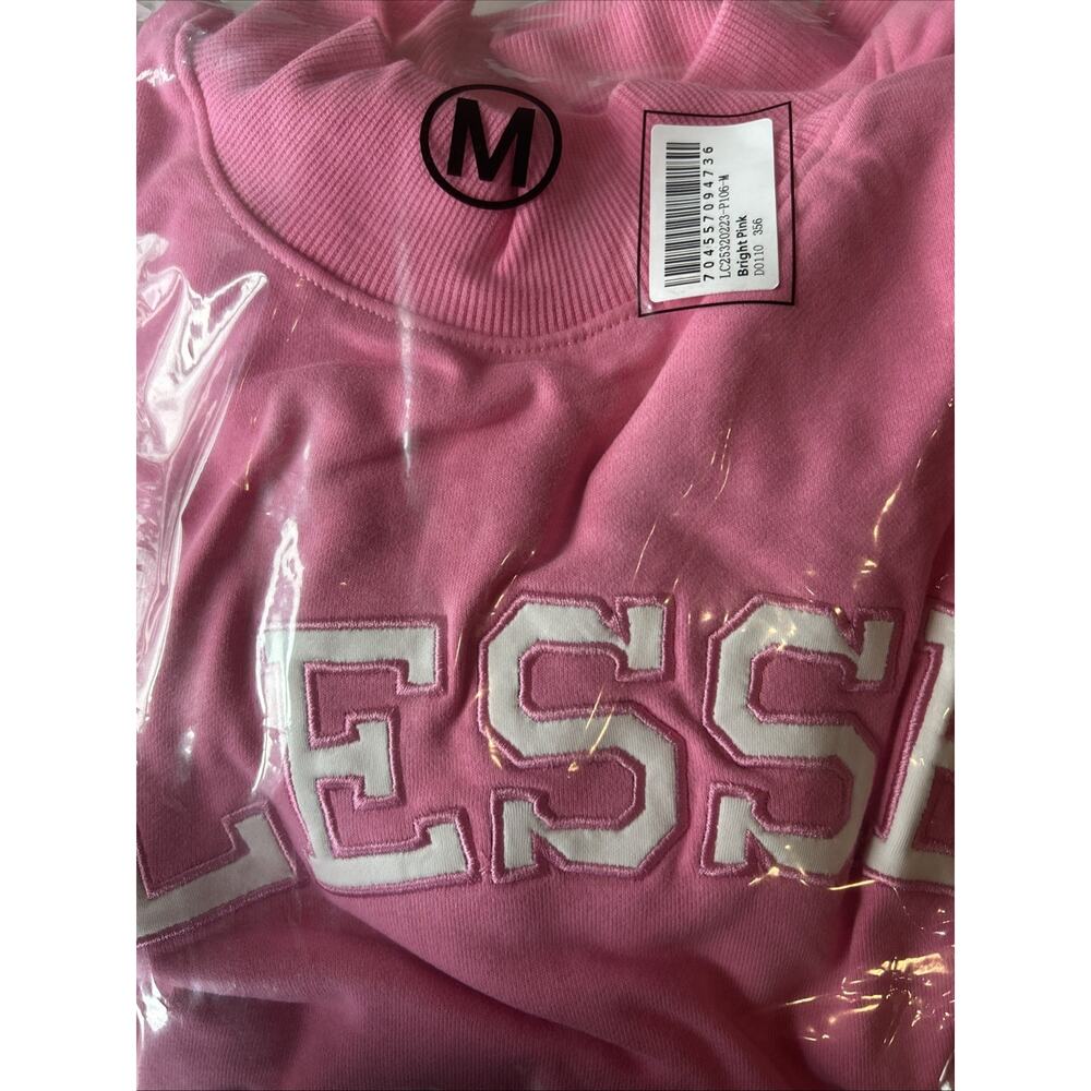 Women’s Pink Blessed Sweatshirt Varsity Patch Graphic Pullover Oversize Size M - Picture 5 of 5